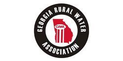 Georgia Rural Water Association circular logo with black text and red water tower icon