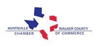 Logo of the Huntsville and Walker County Chamber of Commerce; shapes of Texas in blue and red.