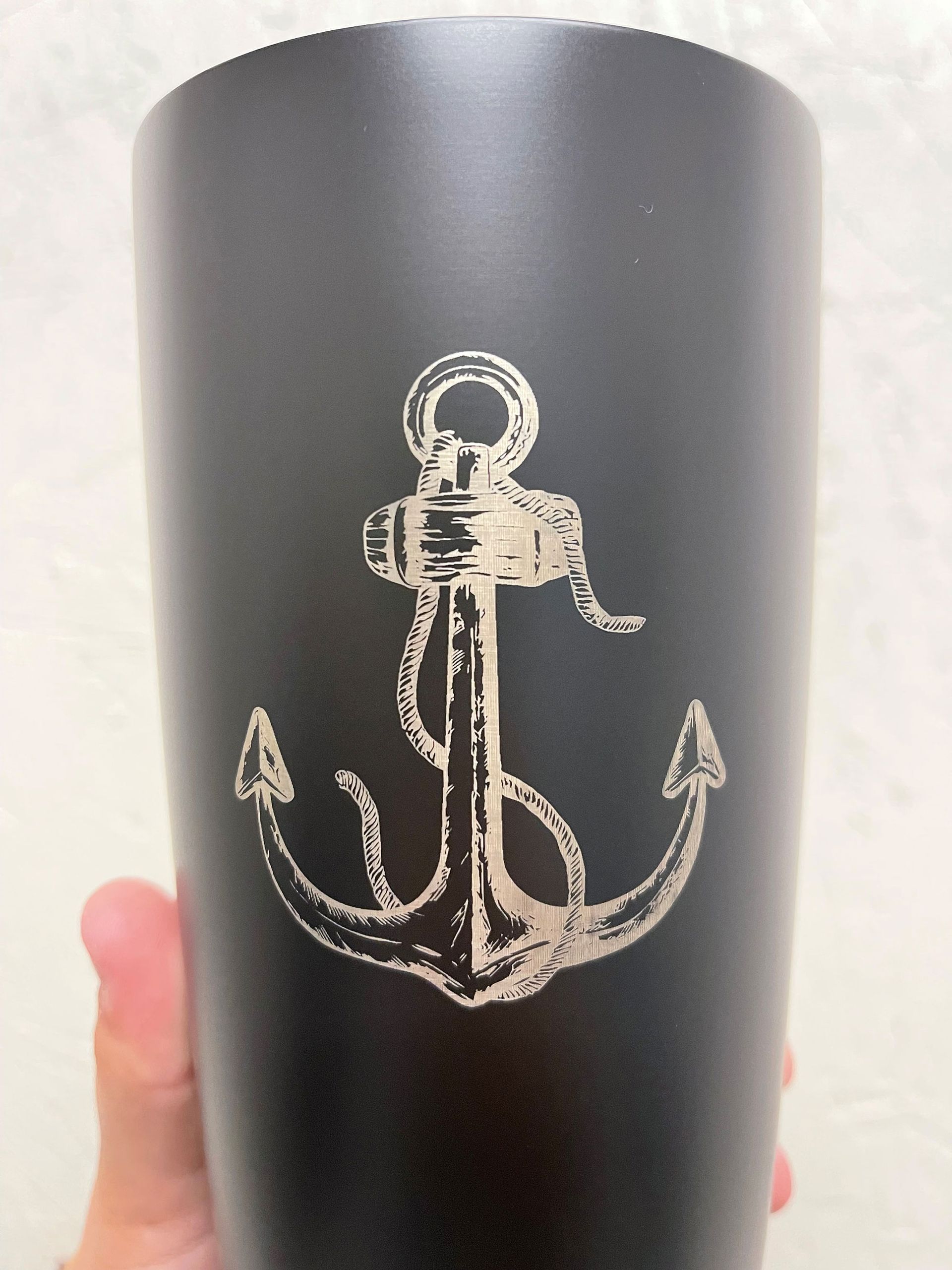 Anchor laser engraved on a mug