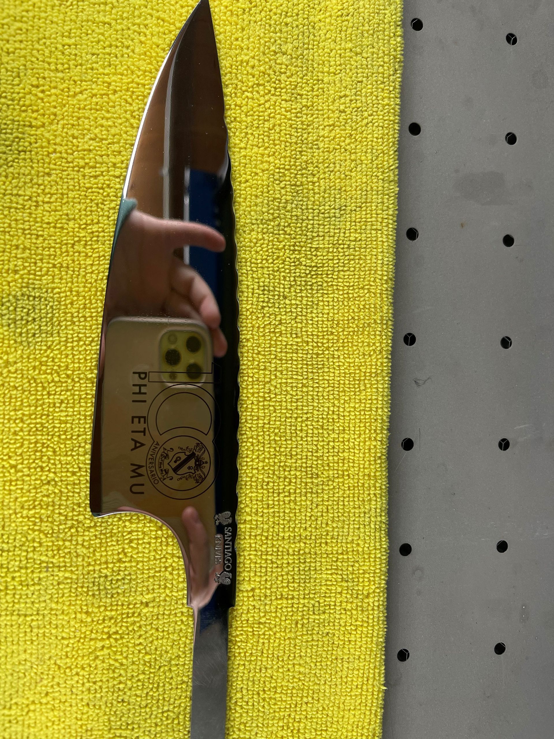 Laser engraved logo on knife