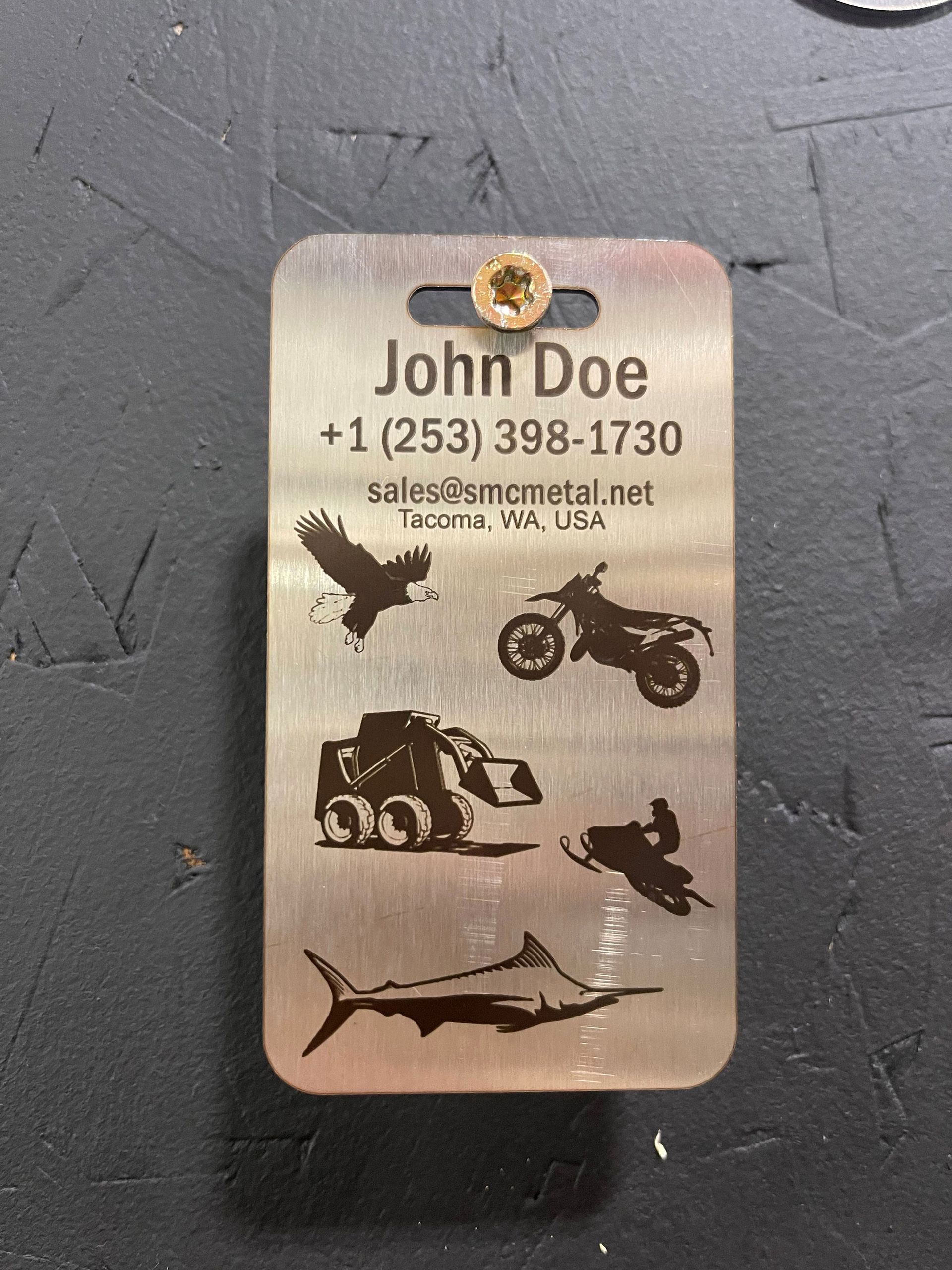 Laser engraved on metal tag
