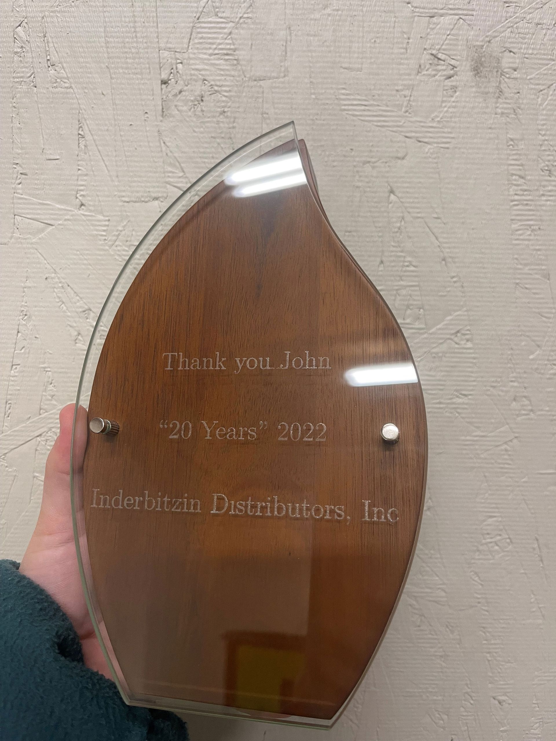 Laser engraved on glass trophy
