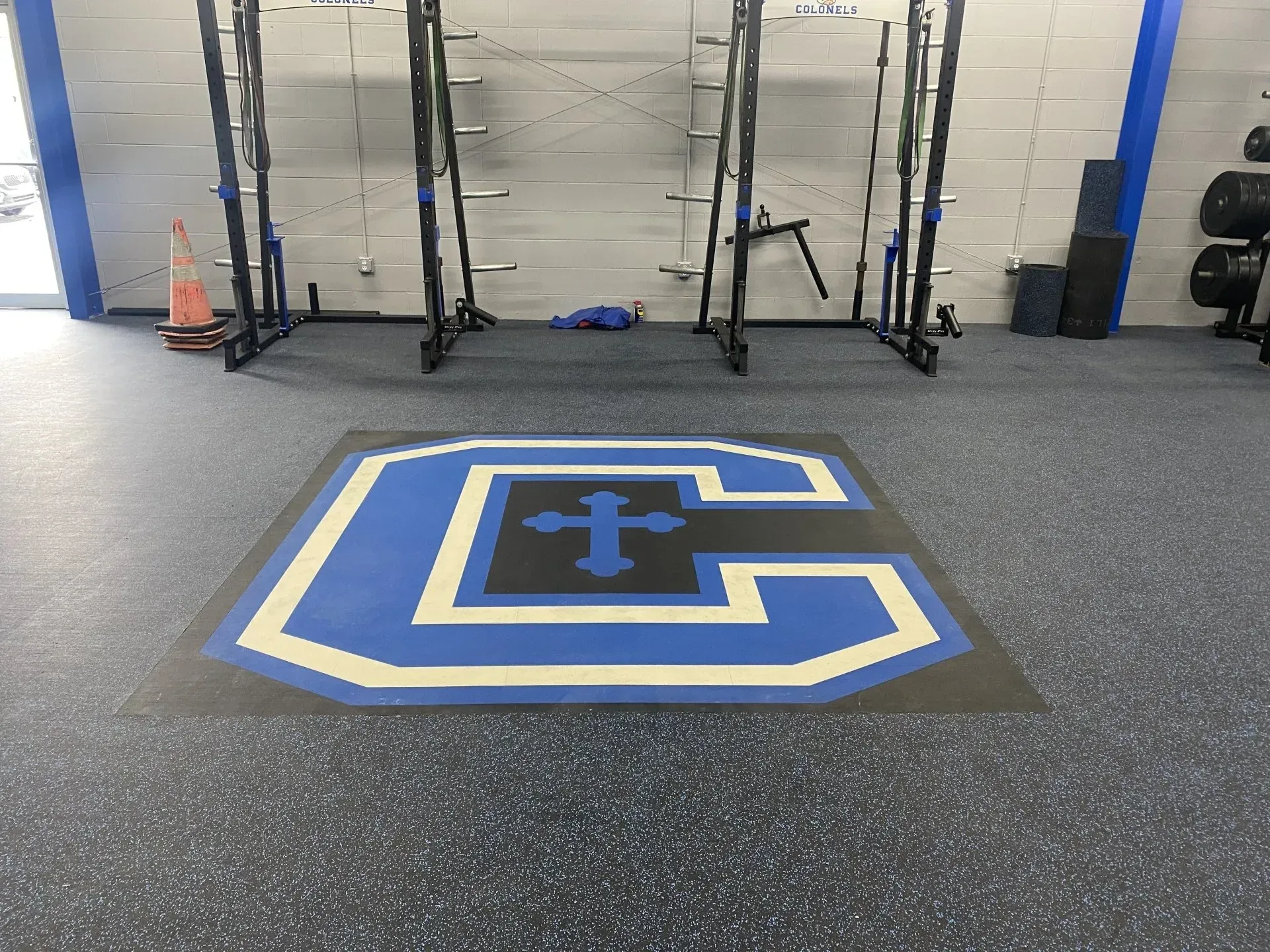 Gym floor with large blue