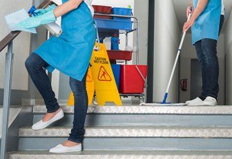 Cleaning the hand railing and floor