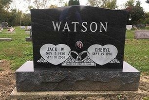 Black granite headstone with