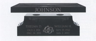 Black headstone with the name JOHNSON and dates for Thelma D. and William H.