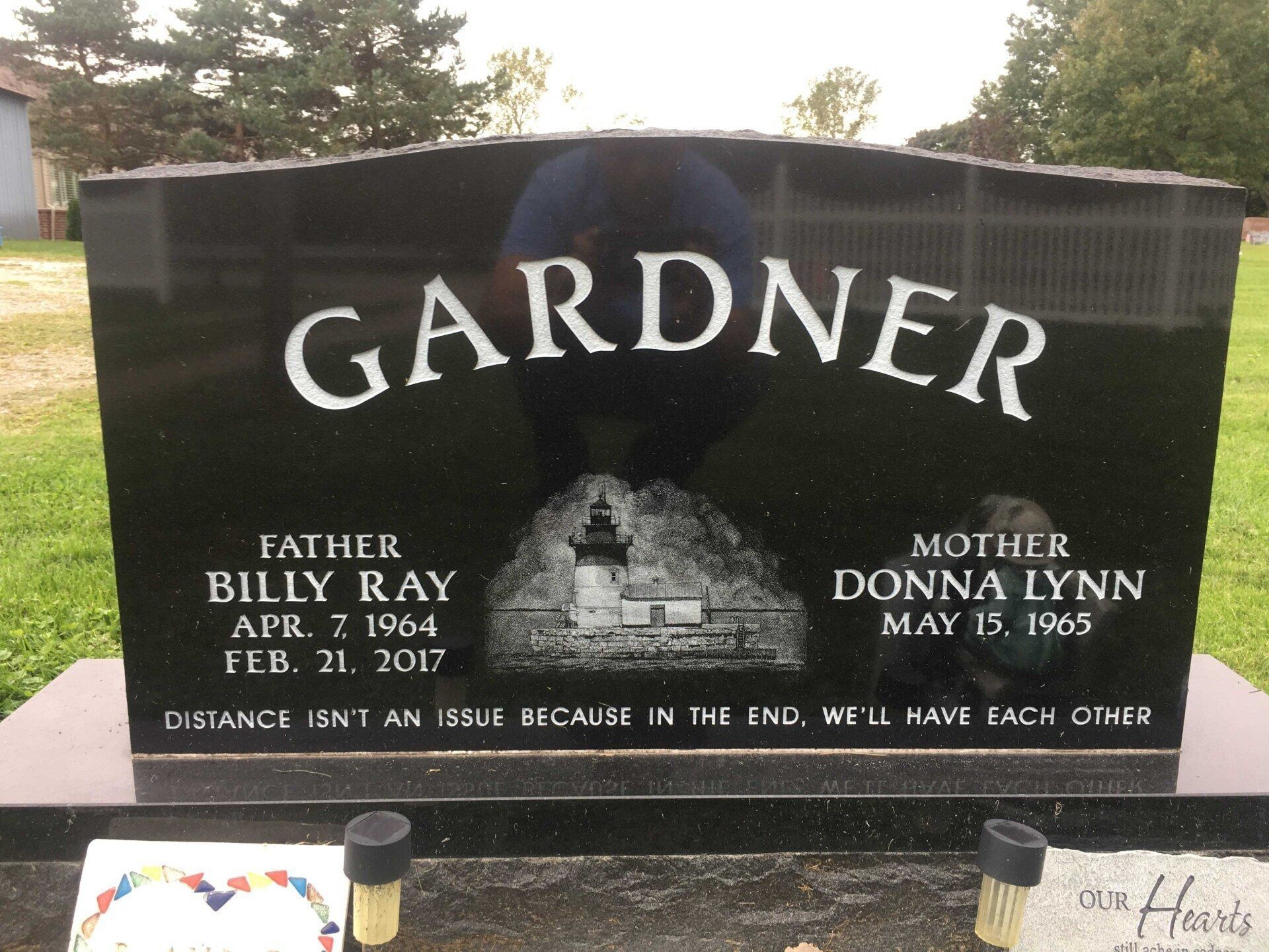 Black granite headstone with 