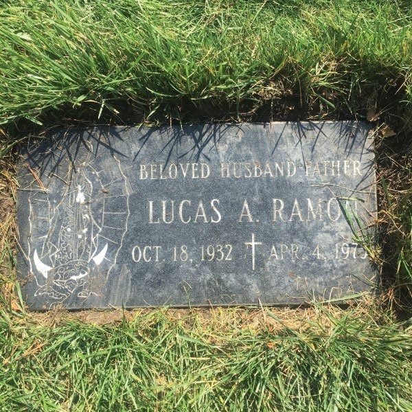 Grave marker for Lucas A. Ramou, born October 18, 1932, died April 4, 1970. Inscription: 