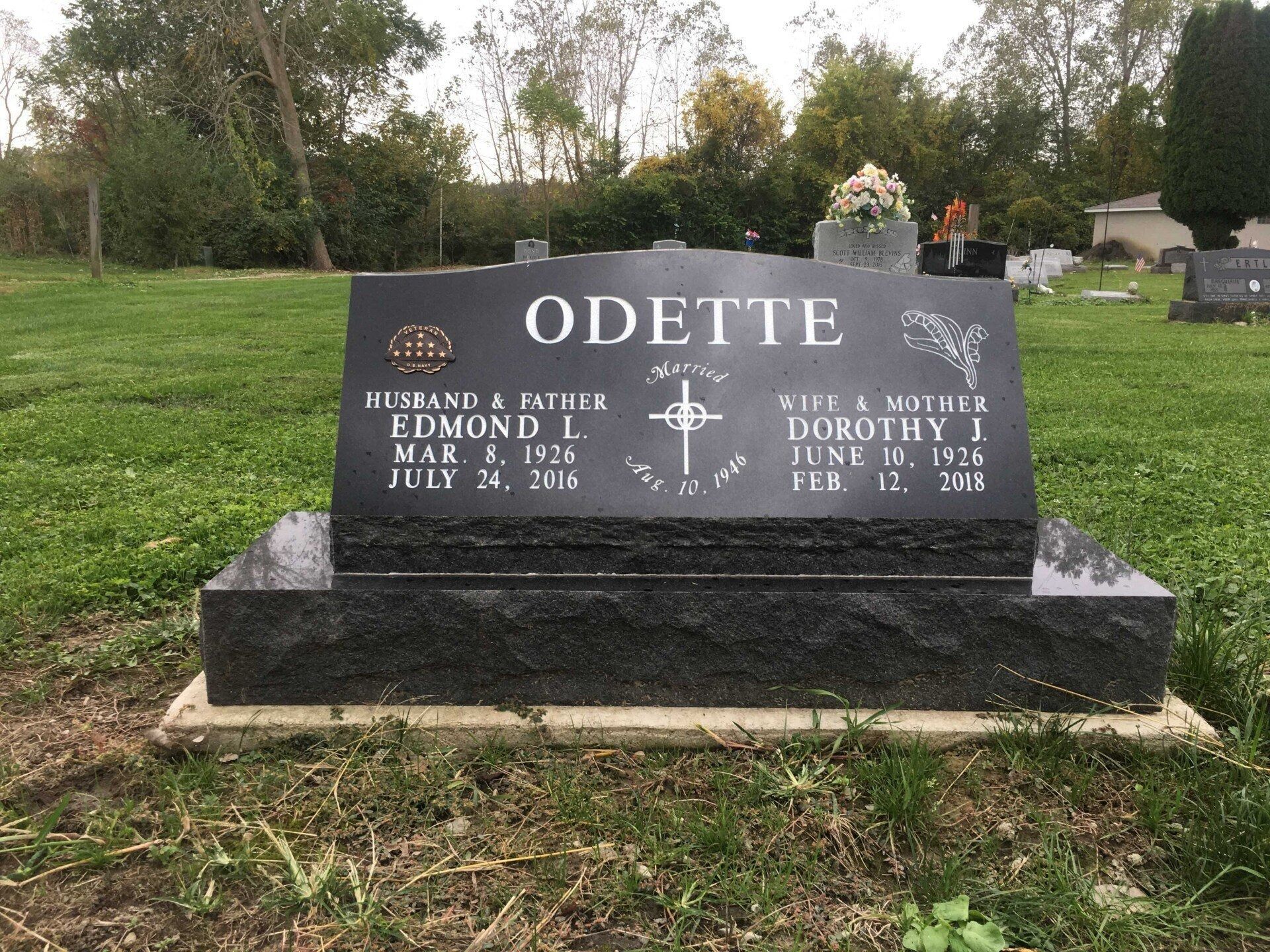 Black headstone with 