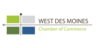 Logo for West Des Moines Chamber of Commerce. It has four colored squares with text:
