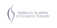 American Academy of Cosmetic Surgery logo with purple abstract figure and gray text
