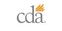 Cda logo in gray and orange with stylized roof lines