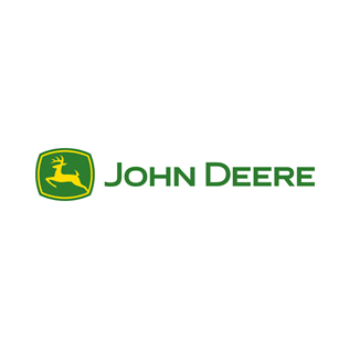 John Deere logo with green deer emblem and text on white background