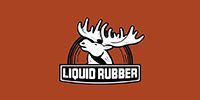 Liquid Rubber logo with a white moose head on a dark orange background.