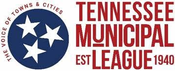 Tennessee Municipal League logo with blue circle and white stars, red text, and
