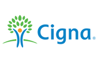 Cigna logo with a stylized green and blue tree icon and blue wordmark on a white background