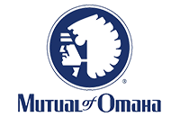 Mutual of Omaha logo with a blue and white Native American chief profile icon and company name