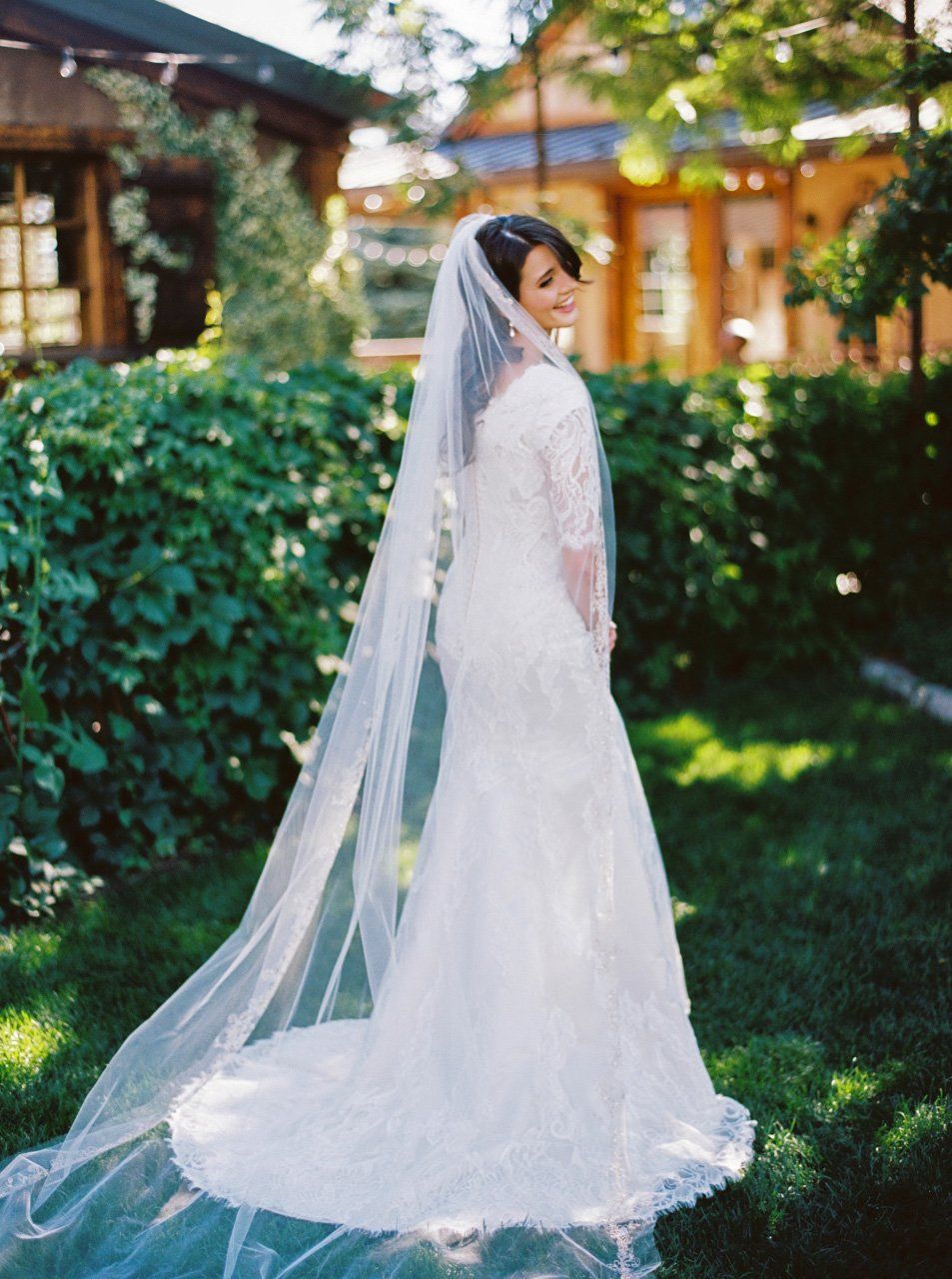bride wearing a beautiful long veil