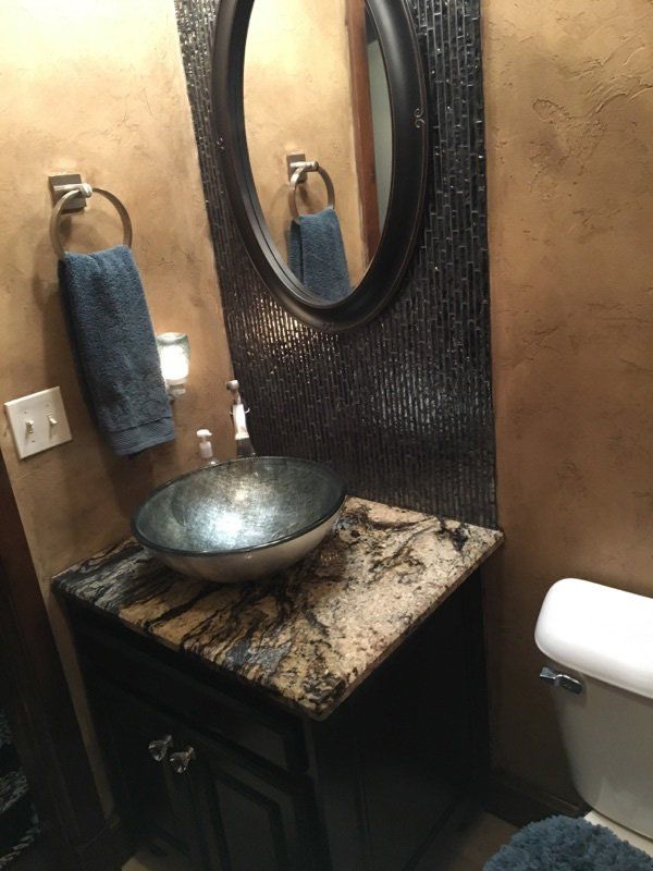 bathroom sink with countertop decoration