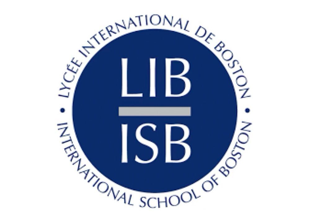 Logo for Lycée International de Boston (LIB-ISB): Blue circle with white text,