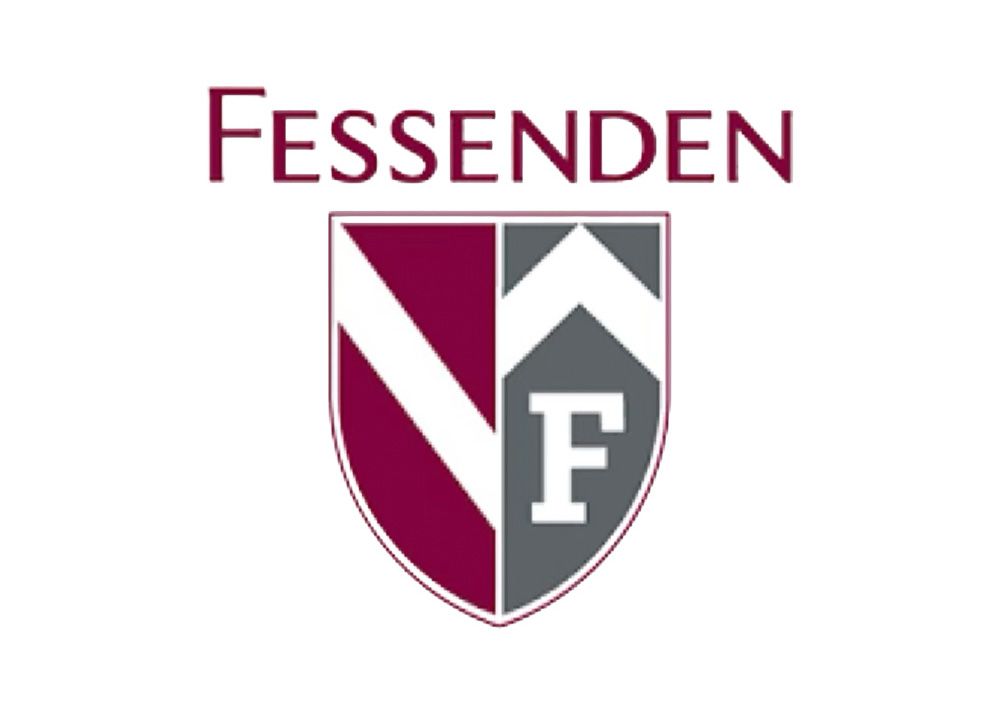 Fessenden school logo: Maroon and gray shield with