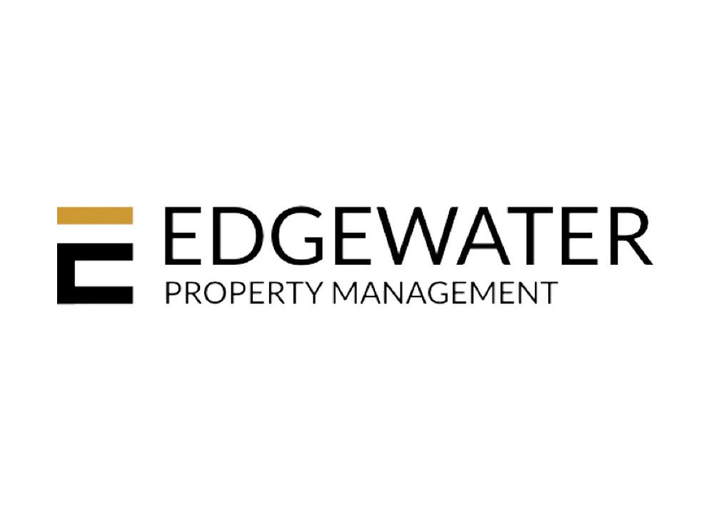 Edgewater Property Management logo with a black and gold graphic and text.