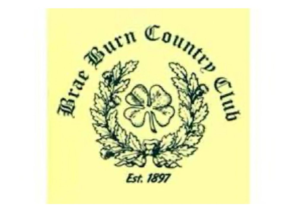 Brae Burn Country Club logo with shamrock inside a wreath, established 1897.