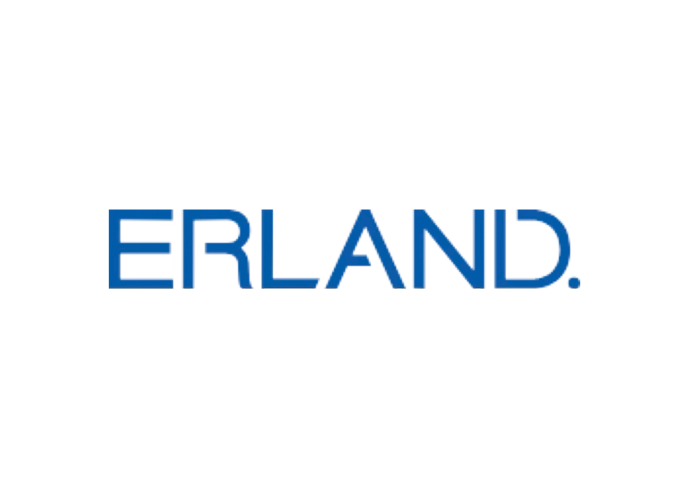 ERLAND logo in blue text on a white background.