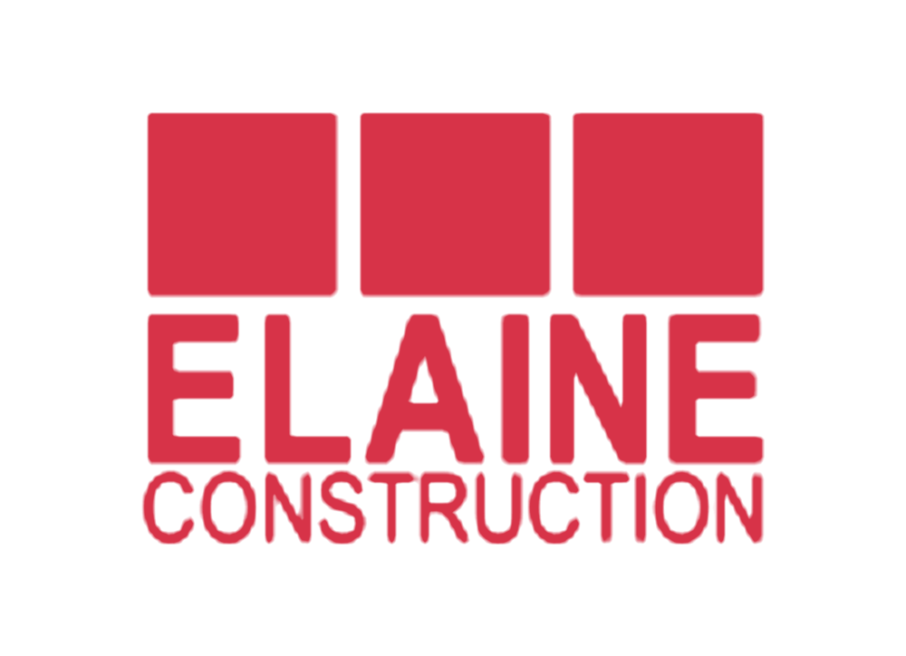 Red logo for Elaine Construction, three stacked squares above the name in red.