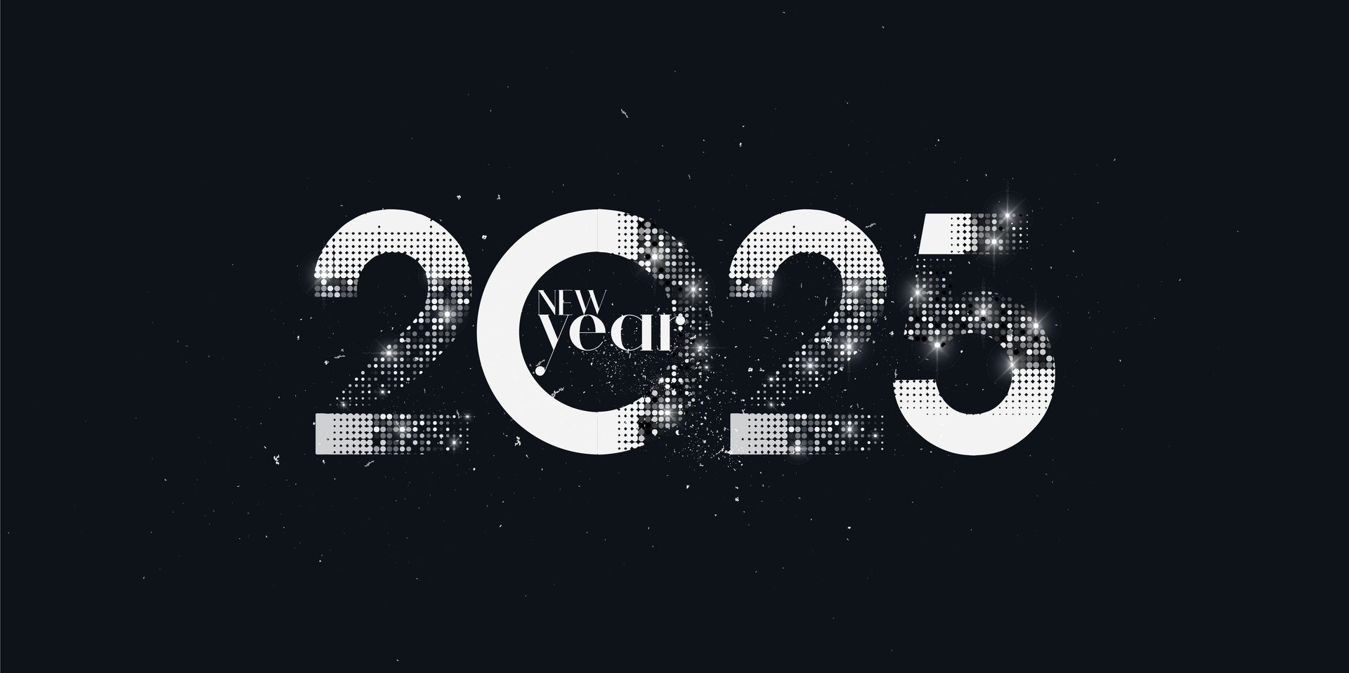Stylized “2023” in white on a dark background with the word “new” inside the zeros
