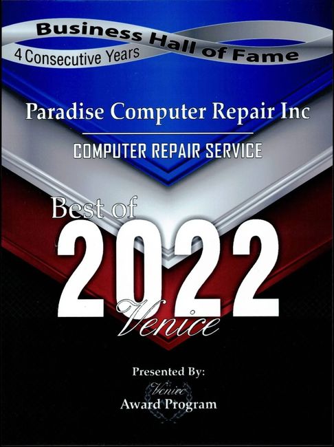 Business Hall of Fame 2022 award graphic for Paradise Computer Repair Inc.