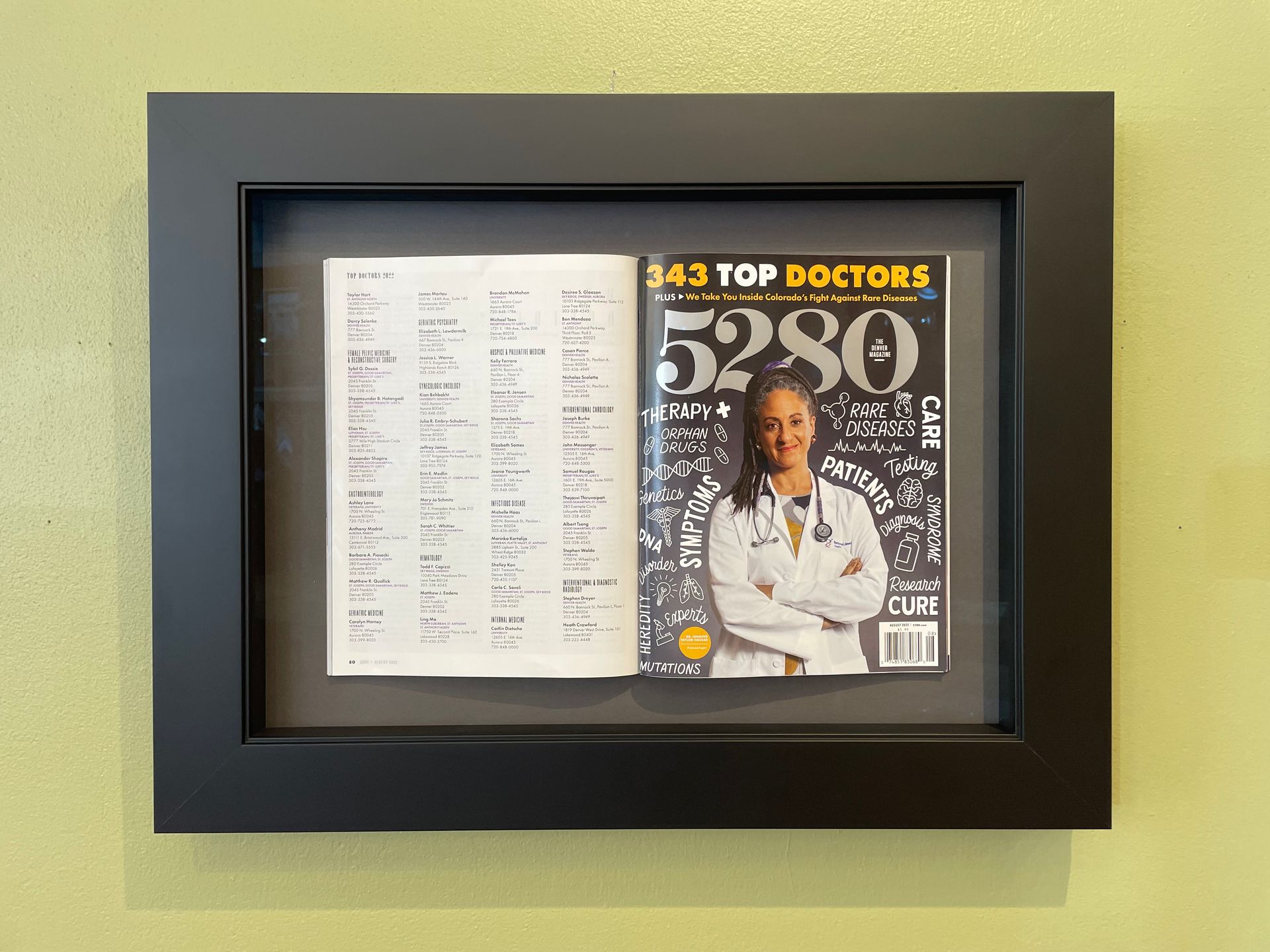 A framed copy of the top doctors magazine