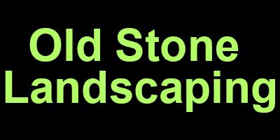 Black-and-neon-green &ldquo;Old Stone Landscaping&rdquo; text on a black background