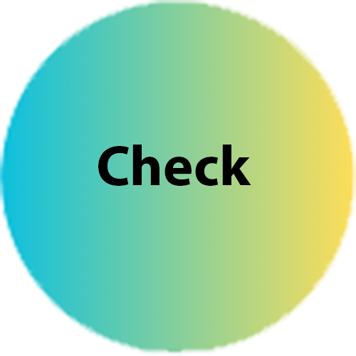 A blue and yellow circle with the word check on it
