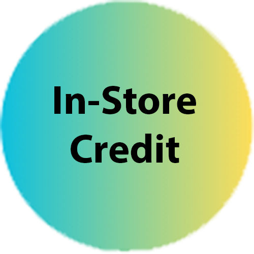 A circle with the words in-store credit on it