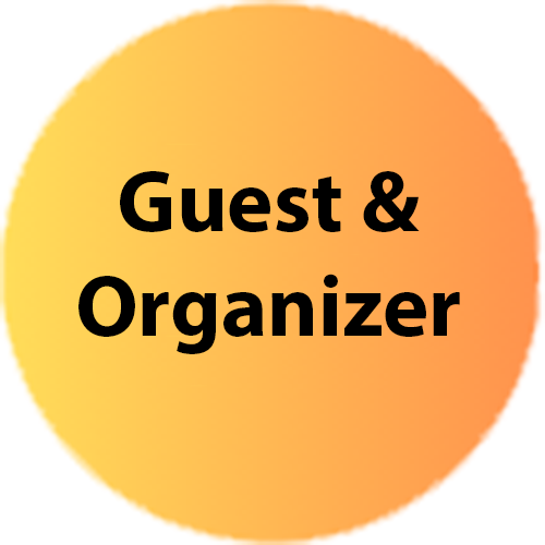 A yellow circle with the words guest and organizer on it