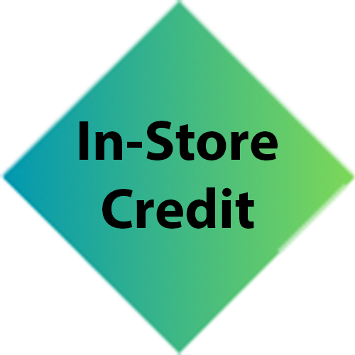 A green diamond with the words in-store credit written on it