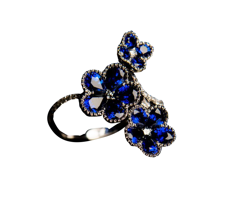 A silver ring with blue stones