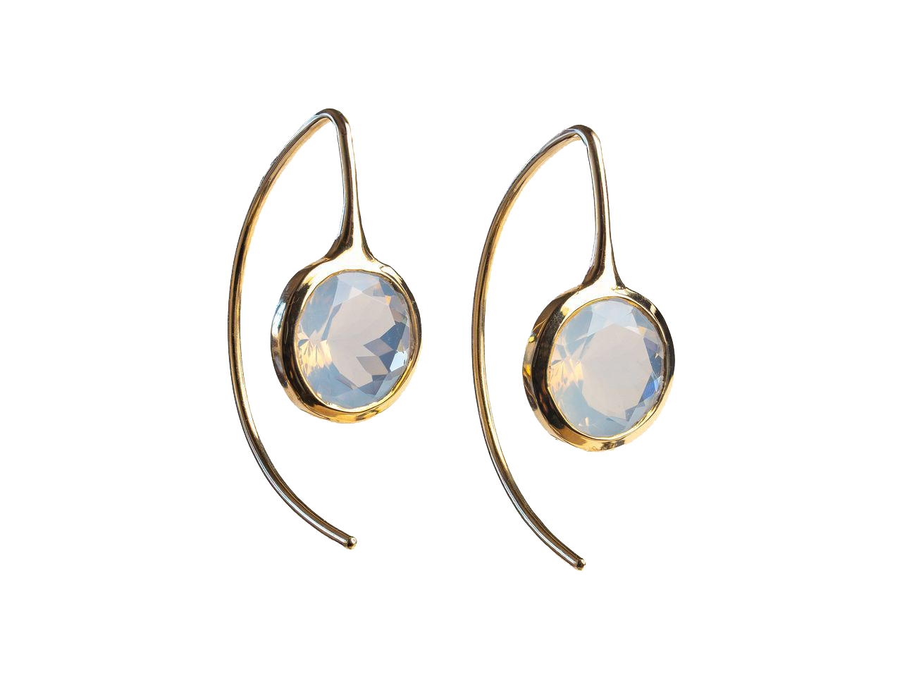 A pair of earrings with a white stone in the middle