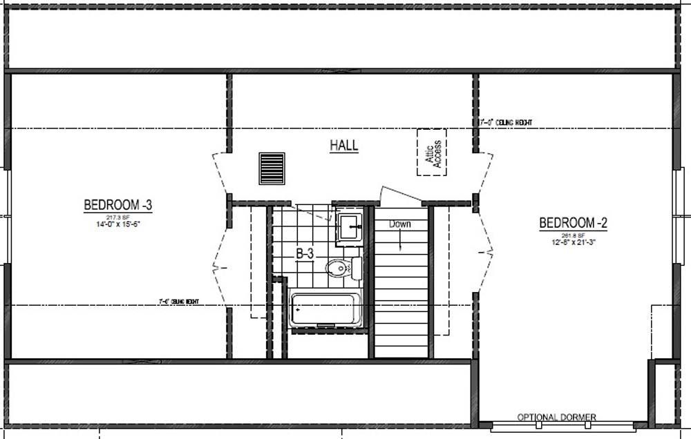 A black and white floor plan of a house with bedrooms and stairs.