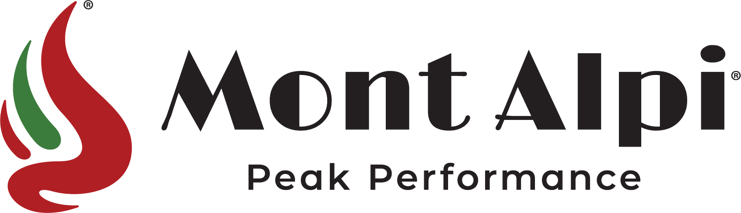 Mont Alpi logo with red flame icon and Peak Performance tagline