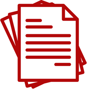 A red icon of a stack of papers with lines on them.