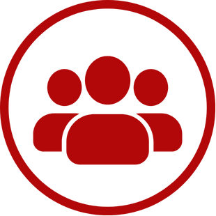 A group of people are standing next to each other in a red circle.