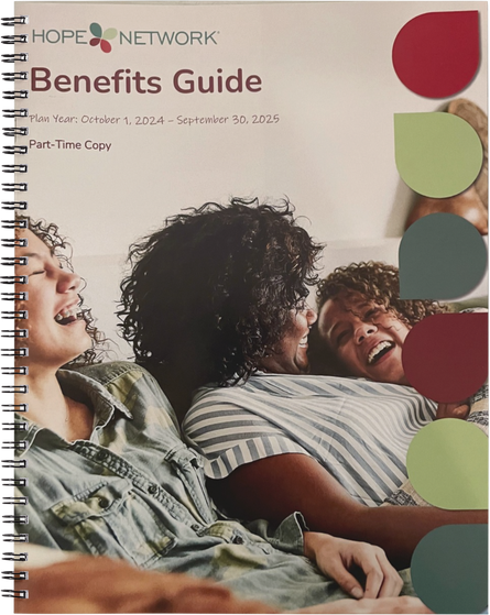 A spiral-bound book titled Hope Network Benefits Guide