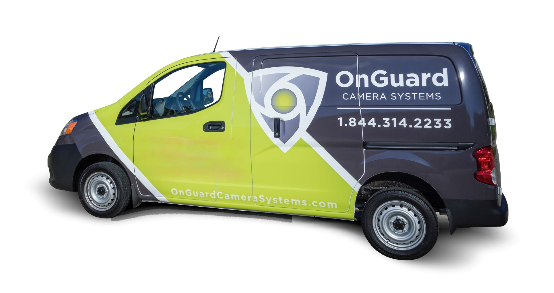 OnGuard Camera Systems van with logo and phone number.
