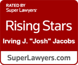 Red Super Lawyers Rising Stars badge for Irving J. “Josh” Jacobs, with SuperLawyers.com at bottom