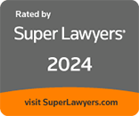Super Lawyers 2024 badge on gray and orange background, with visit SuperLawyers.com text