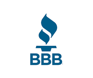 Blue BBB logo with a flame icon above the letters “BBB” on a white background