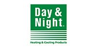 Green Day & Night Heating & Cooling Products logo with white text on a green background