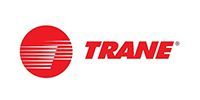 Trane logo in red with stylized striped circle and wordmark on white background